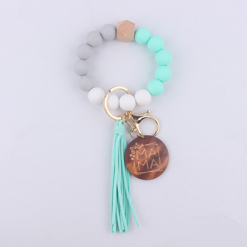 Wholesale MAMA Beaded Tassel Silicone Wrist Keychain